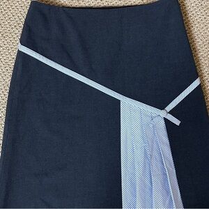 Chic Asymmetrical Navy Skirt with Striped Detail